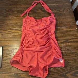 Women's Venus One Piece Halter Ruched Front Swimsuit SZ 14 Salmon Pink Clean